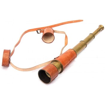 Nautical Gift Decor Decorative Antique Vintage Spyglass Telescope Leather Lens Cap Collectible Finish Royal Ship Sailor Marine Instrument Orange#458127hh - BWIMDNRDZ