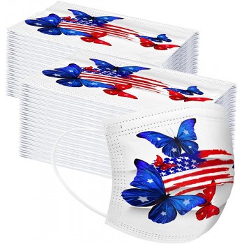 Independence Day Theme Butterfly & USA Flag Printed Disposable Mask for Kids - BDME9SEZR