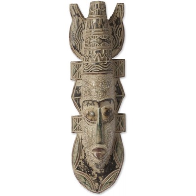 NOVICA Decorative Ghanaian Large Sese Wood and Aluminum Mask Beige 'Odo' - B2KDBUQ1V