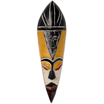 NOVICA Decorative Ghanaian Large Wood Mask Yellow 'Gonja Protector from Evil' - BW45HIND6