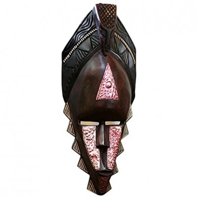 NOVICA Decorative Large Sese Wood and Brass Mask Brown 'Evil Influence' - BVRVPTGLY