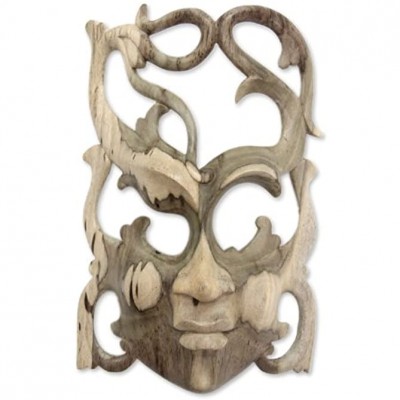 NOVICA Decorative Modern Hibiscus Wood Mask Beige Woman of Nature' - B8VC6V1C2