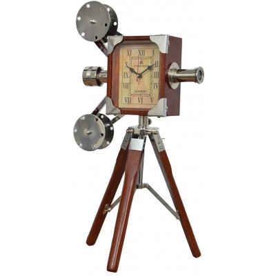 Dynamic Wooden Old Retro Film Projector Clock with Tripod Stand Collectible Studio Gift Item Home & Decor - BJVQ250NJ
