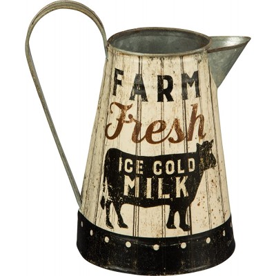 Rustic Distressed Metal Farm Fresh Milk Pitcher or Watering Can Vase or Jug by Primatives by Kathy,White Black - BMRDD02JC