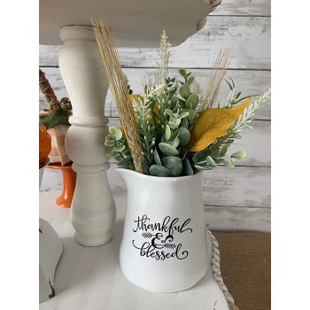 White Florals Mini Pitcher Floral Farmhouse Home Decor Tiered Tray Decor - BH5WDYIY8