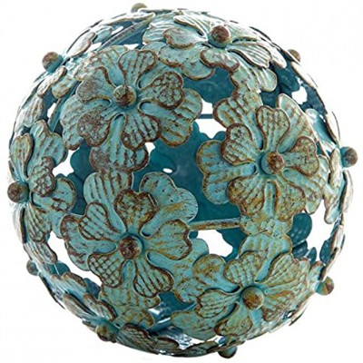 Antique Blue Metal Flower Decorative Sphere - BERLJK3Q9