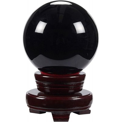Black Obsidian Crystal Ball 3 inch 80 mm Sphere with Decorative Wooden Stand and Box - BK6P2O0XO