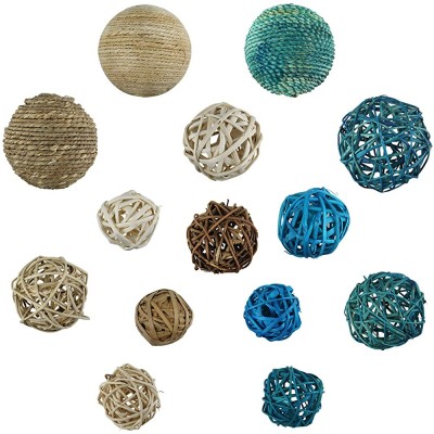 Blue Donuts Decorative Balls for Bowls Decorative Balls for Centerpiece Bowl Fillers Assorted Rattan Wicker Balls Orb Grapevine Ball Vase Fillers Blue Pack of 18 - B69RUCW6Q
