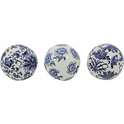 Galt International Blue & White Floral Chinoiserie Ceramic Ball Set of 3 Style 1| Decorative Ball Vase Bowl Filler - BK3QOL3Z8