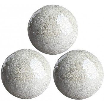 Prettyia Mosaic Sphere Balls Set Housewares Centerpieces 3.15inch Bowls Decorative Ball Mosaic Glass Globe for Home Decorations Festival Dining Table Decor Silver White 3Pcs - B07WAZNY1