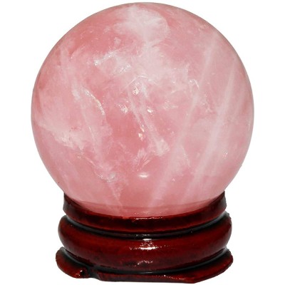 TUMBEELLUWA Natural Rose Quartz Crystal Ball Gemstone Home Decoration Healing Stone Sphere with Wood Stand,1.3"-1.5" - B7D0ID200