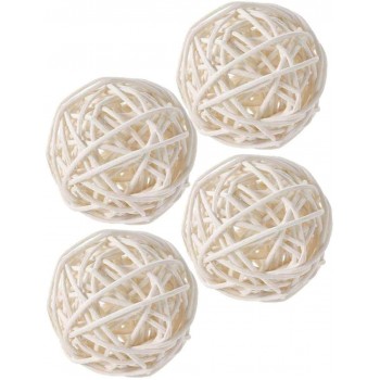 Worldoor 4 Pieces Wicker Rattan Balls Decorative Orbs Vase Fillers for Craft Party Valentine's Day Wedding Table Decoration Baby Shower Aromatherapy Accessories White 4 Inch - BZQI6MESC