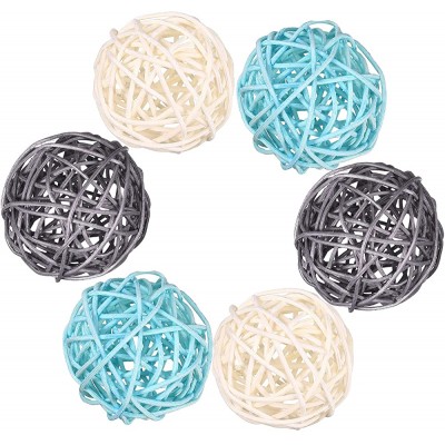 Yaomiao 6 Pieces Wicker Rattan Balls Decorative Orbs Vase Fillers for Craft Party Wedding Table Decoration Baby Shower Aromatherapy Accessories White Gray Light Blue - BURBT1QCB